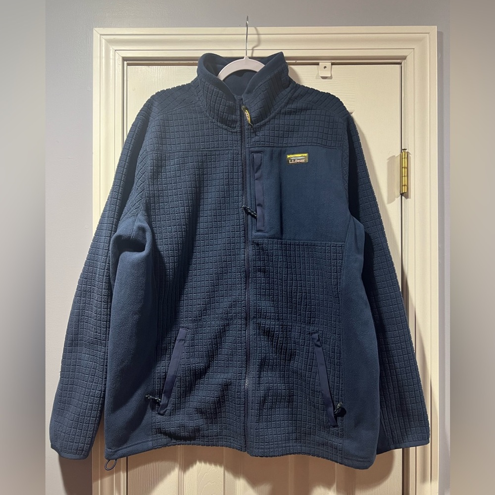L.L. Bean Navy men’s mountain classic wind proof Grid Fleece Jacket xl tall